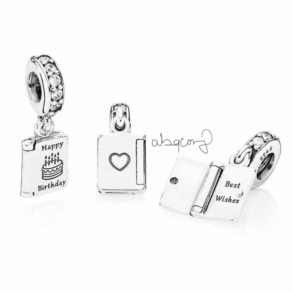 EUC Pandora 791723CZ Sterling Silver Birthday Wishes Card w/ Clear Zirconia